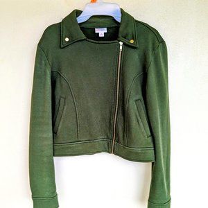 LULAROE Women's Cropped Cotton Moto Bomber Jacket Size M Green NWOT